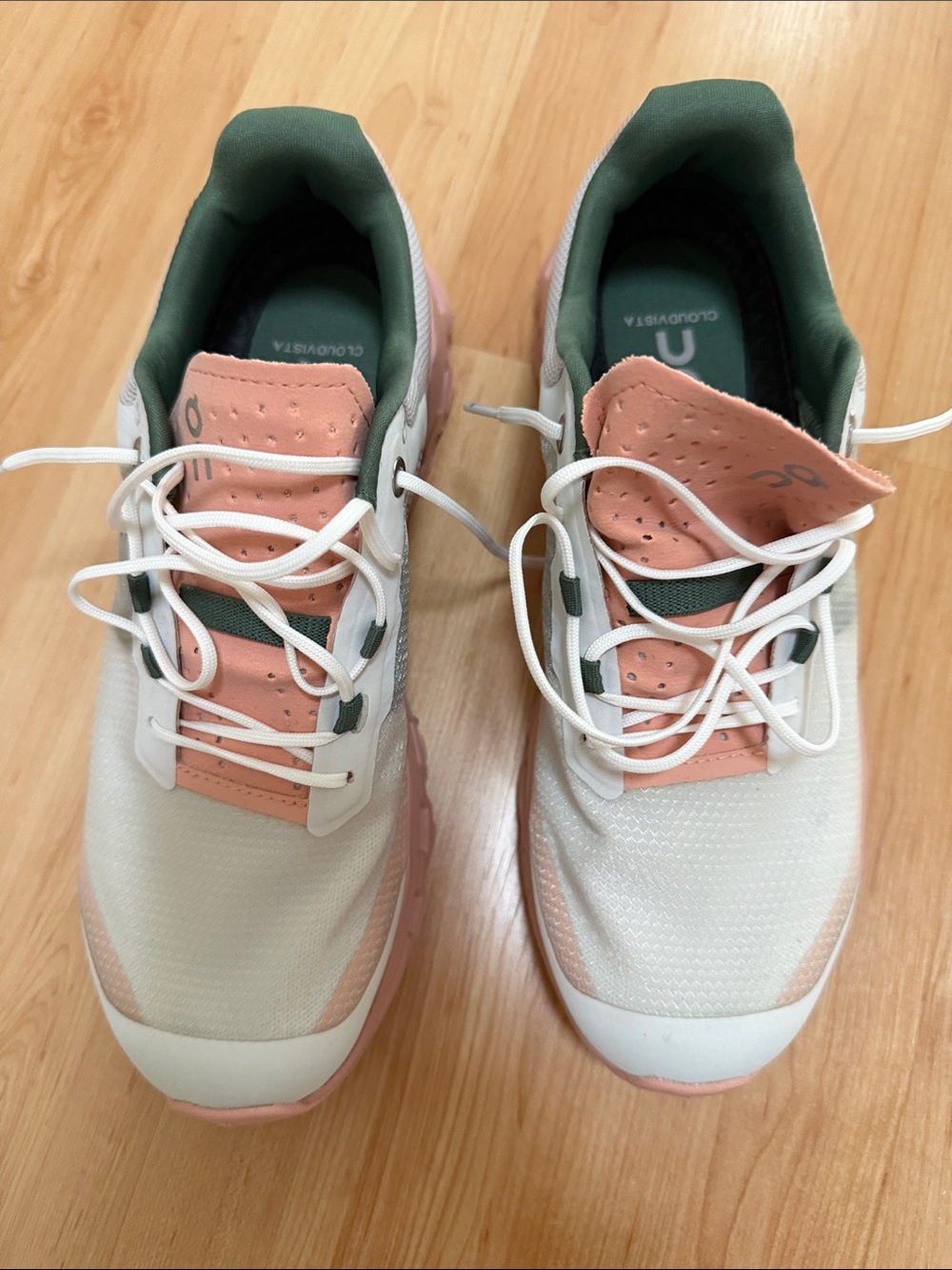On Running Cloudvista Sneakers in White, Pink & Green